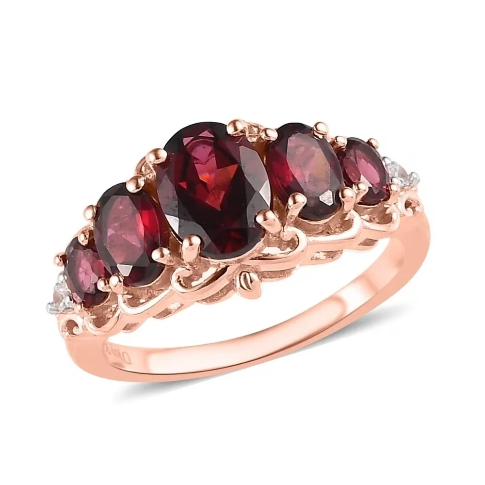 Tanzanian Wine Garnet and White Zircon Ring.